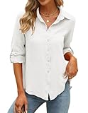 Longbluse Damen - Bluse Weiß Damen - Weiße V-Ausschnitt Shirts Damen- Große Größen Weiß Hemd Damen - Weiß 3/4 Bluse - Damen Musselin Weiße Arbeit Tunika Oberteile Tops(Weiß,XX-Large)