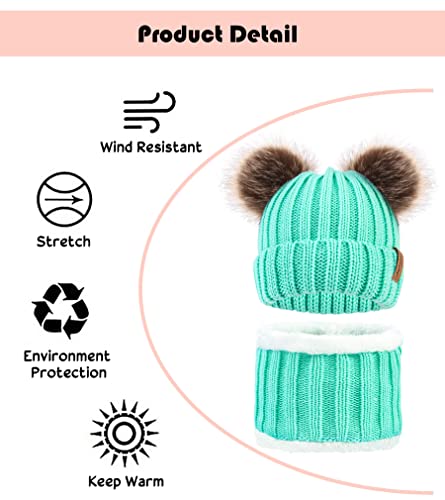 Simplicity Kids Cute Pom Pom Winter Beanie Hat and Scarf Set for Boys Girls Kids Knitted Fleece Lined Skull Scarf Set4