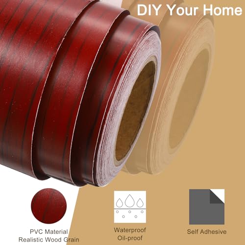 Image of uxcell Wood Grain Tape, 2 inch x33 Ft Self Adhesive Wood Grain Repair Patch for Baseboards, Doors, Floor Repair, Furniture Home Decor Red Wood