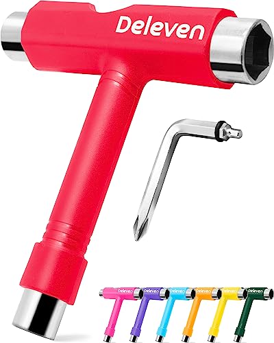 Deleven Skate Tool Chiave per Skate Tutto-in-Uno Multifunzione Leggero e Portatile con Chiave Allen 2-in-1 e Cacciavite Phillips - Regola Pattini, Longboars, Skateboard, Quads, Ruote, Trucks, Kingpin
