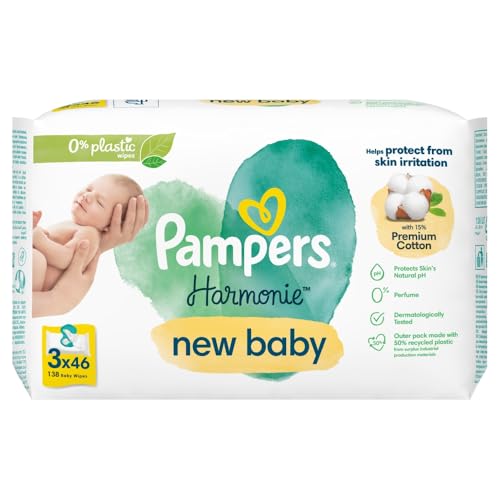 Pampers Harmonie New Baby Feuchttücher Plastikfrei 3 Packungen = 138 Baby...