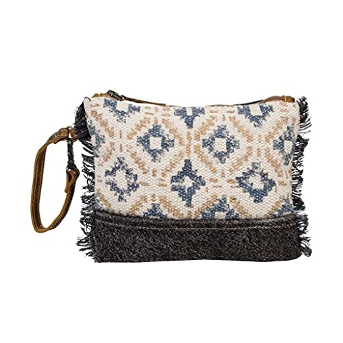 Myra Bag Exude Charm Pouch Upcycled Canvas, Rug, Leather & Cowhide S-2661