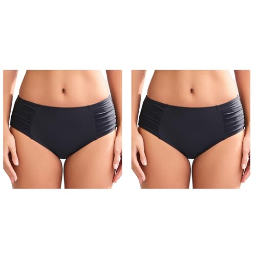 Image of COCOPEAR Full Coverage Bikini Bottoms for Women Mid Rise Bathing Suit Bottoms for Women Ruched Tummy Control Swim Bottoms