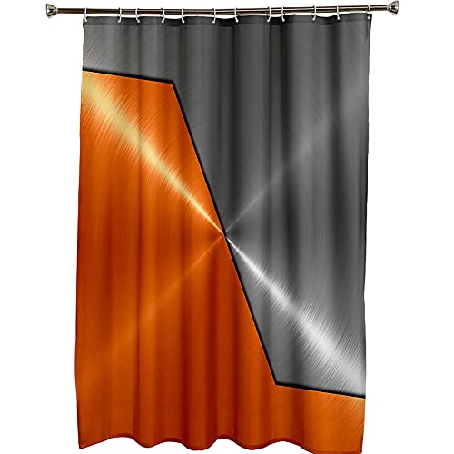 Rideau de douche géométrique orange en tissu imperméable et sain - 6