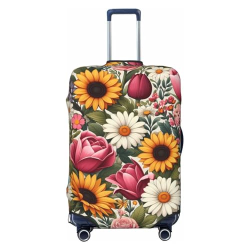 Colorful Floral Sunflower Daisy B Travel Luggage Covers - Elasticity Suitcase Covers Protector for Luggage 18-32 Inch