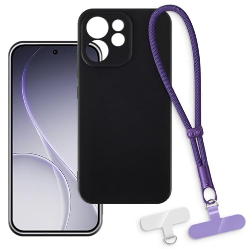 OAGELIM 2-in-1�ی�P�[�X�ƃ��X�g�X�g���b�v OPPO Reno 15F 5G Global �Ƃ̌݊������� ���O���\�ȃ��j���[�h�t���d�b�J�o�[�A����~�ߕ����h�~�O���b�v�n���h�� (�u���b�N + �p�[�v��)