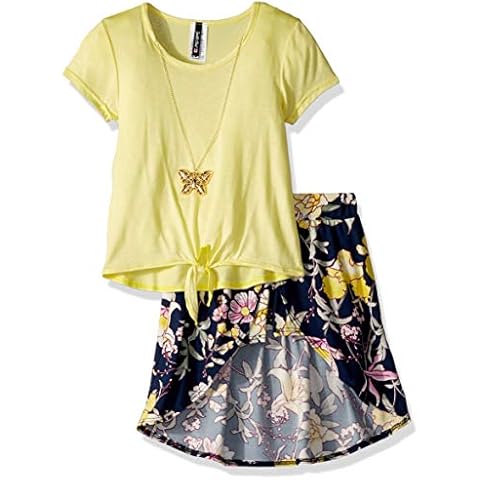 Instagirl Girls' Little Knit Top and Romper Skirt Set, Yellow/Navy Floral, 4 Cover