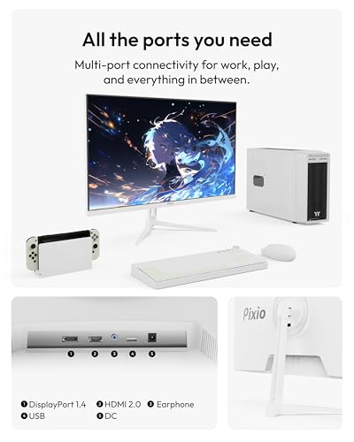 Image of Pixio PX275 Wave White 27 inch 100Hz 1440p IPS Panel 1ms MPRT Adaptive Sync Gaming Monitor with White HDMI 2.1 Cable Certified Ultra High Speed 10FT 8K 60Hz 4K 120Hz Nylon Braided
