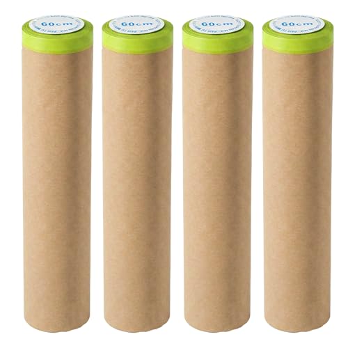 Image of Masking Paper for Painting Pre Taped 4 Rolls 24 Inch x 50 Feet Automotive