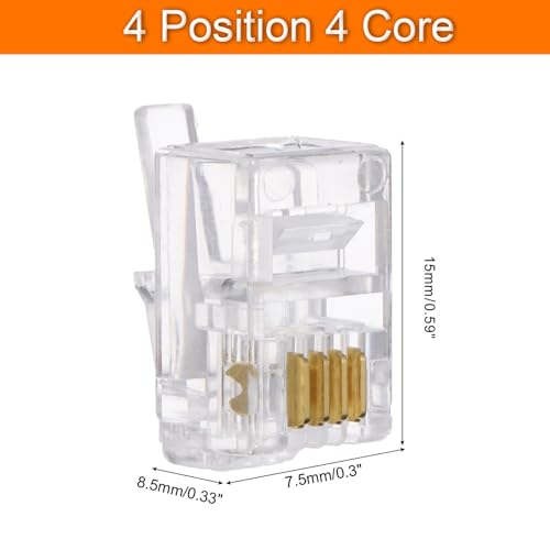 QUARKZMAN Telefonmodularstecker Männlich RJ9/RJ10/RJ22 Anschlüsse, Kupferkern 4P4C Flachkabel Buchsenadapter Klar 20 Stück