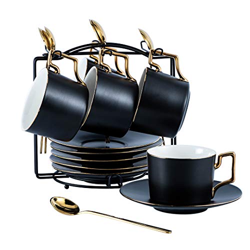 Yolife Kaffeetassen und Untertassen mit Ständer, Teetasse, 200 ml (6 Cup) Cover