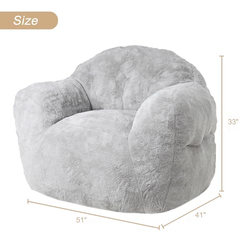 Image of GarveeHome Bean Bag Chair with Filler, 51 inch Giant Bean Bag Sofa for Adults Kids, Soft Cozy Large Beanbag Sofa Chair with Armrests for Living Room Bedroom, Light Grey