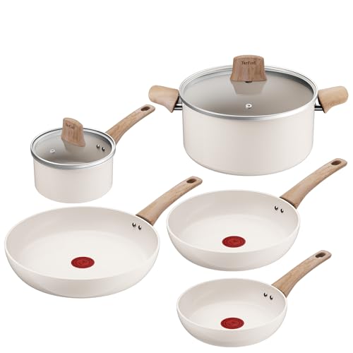 Tefal Cera Bright, Batterie de cuisine en céramique, Revêtement antiadhésif en céramique, Corps en aluminium 100% recyclé, C445S504
