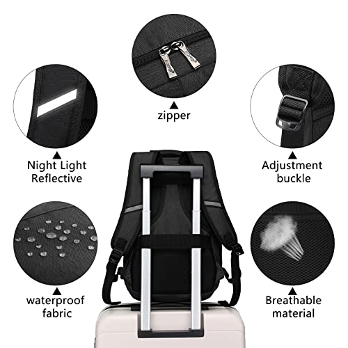Kono Carry on Backpack, 16" Airplane Approved Under Seat Travel Backpack for Men and Women, Waterproof Lightweight Daypack for Flight 20L (Black, Small)