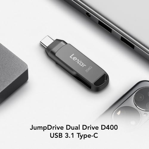 Lexar 256GB JumpDrive Dual Drive D400 USB 3.1 Type-C and Type-A Flash Drive for Storage Expansion and Backup, Up to 130MB/s Read, Metal Housing & Swivel Design, Titanium (LJDD400256G-BNQNU) 2 41wGntPwf4L