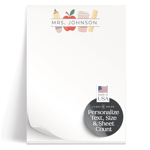 Curio Press Personalized Stationery Notepads for Women and Men, 50 to 100 Sheets Custom Notepads Gift for Teacher Appreciation Custom Stationery Note Pads for Memo, To Do List - Teacher Life Pad
