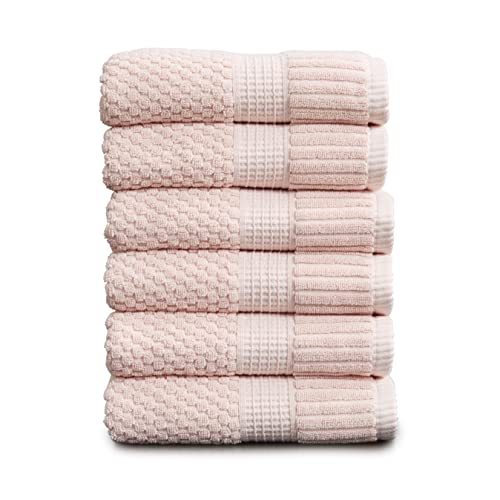 Ny Loft 100% Cotton Hand Towel 6 Pack | Super Soft & Absorbent Quick-Dry Hand Towels 16" X 28" |Textured And Durable Cotton | Trinity Collection (6 Pack Hand Towel, Light Pink) #TOP10