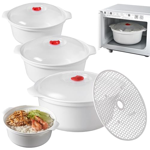Lot de 3 Boîtes de Conservation pour Micro-ondes avec Couvercle - Bol et Assiettes 3 L