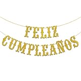 Embhhor Gold Glitter Feliz Cumpleaños Banner - Spanish Happy Birthday Banner, Mexican Fiesta Theme Birthday Party Decorations - Birthday Party Supplies for Men Women Boy Girl