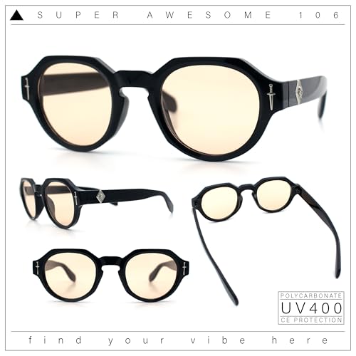 Round Keyhole Bridge Vintage Horn Rim Dagger and Shield Logo Sunglasses2