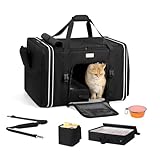 pidipiti 24 x 17 x17 Extra Large cat Carrier up to 30 lbs,for pet car Travel and Long Road Trip,with Curtains and Leakproof Portable Litter Box