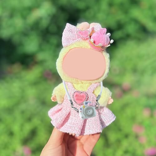 1 Satz Kleidung für 17cm lapupu Plüschpuppen - Umhang-Outfit mit Schleifenaccessoires und Kamera Dekoration- Bekleidungsset für Mini-Stofftiere - Nur Puppenkleidung (Andere Artikel Nicht Enthalten).