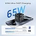 EF ECOFLOW 65W USB C Charger with Retractable Cable, 3-in-1 Phone Charger with Type C Cable, 2-Port Fast Charger Compatible with iPhone 16 Pro Max, iPad Pro/Air, Galaxy S25, Steam Deck (Black)