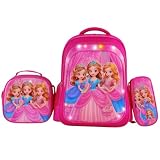 Kit Mochila Infantil LED com Lancheira e Estojo Gata, 3 Compartimentos, Alças Ajustáveis, Ideal para Escola(Princesa 1)