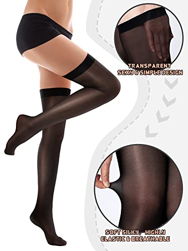 Geyoga 4 Pairs Shiny Thigh High Stockings Shimmery Silk Sheer over the Knee Stockings for Women Halloween Cosplay 5