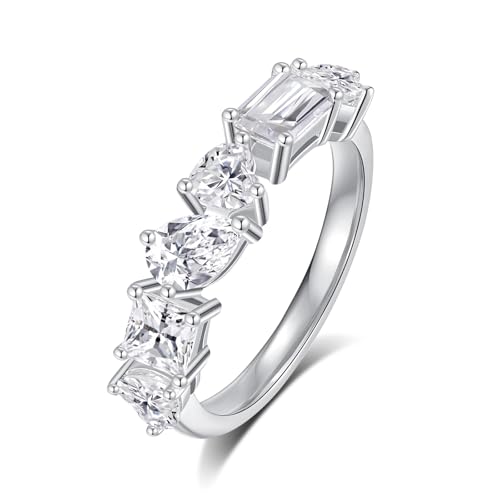 Moissanite Rings for Women,D Color VVS1 Moissanite Eternity Rings for Women 18K White Gold Plated 925 Sterling Silver Wedding Band Ring for Women2