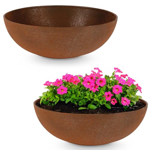 matches21 Pflanzschalen für draußen - 2 große Dekoschalen in Rost-Optik rost-braun als Blumentopf Pflanztopf - hohe Schalen in 30 cm für Garten, Balkon oder Friedhof als Grab-Schmuck