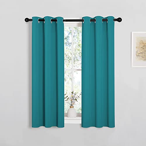 Image of NICETOWN Room Darkening Curtains 45 inch Length 2 Panels, Thermal Insulated Grommet Blackout Curtains for Modern Casual Elegant Bedroom Kids Room Theme Decoration (Peacock Teal, 2 Pieces, W29)