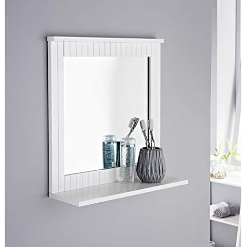 E2B Maine White Bathroom Mirror with Shelf Cover