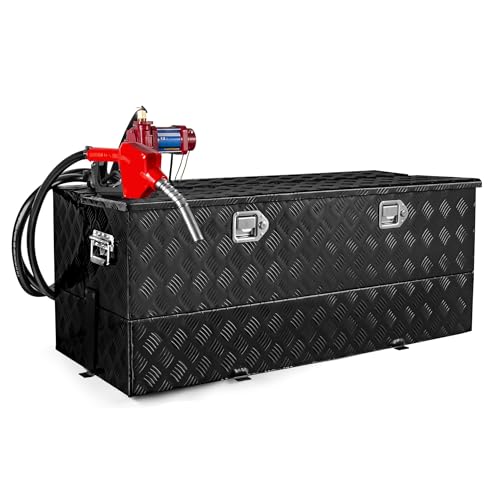 PRUNkuar 60 Gallon Black Aluminum Combo Transfer Tank Tool Box with 12 GPM Fuel Transfer Pump