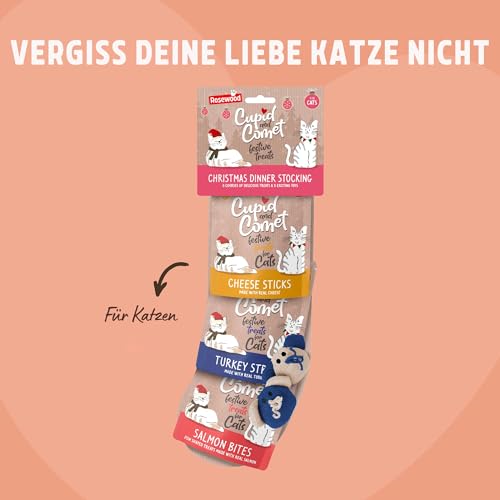 Rosewood Cupid & Comet Weihnachts-Strumpf für Hunde – Festliche Leckerlis & 2 Spielzeuge – Weihnachtliches Geschenkset für glückliche Vierbeiner