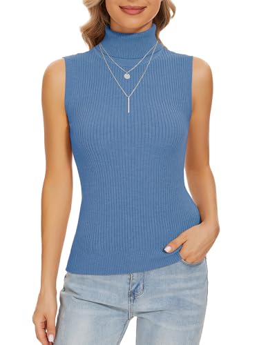 Image of Sleeveless Turtlenecks Tops for Women Slim Fit Knit Sleeveless Vest