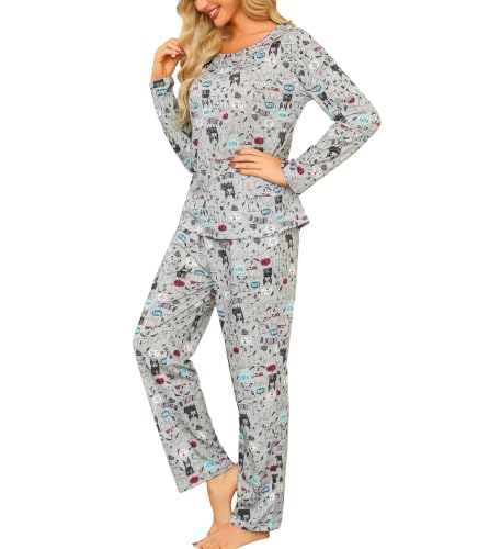 Image of ENJOYNIGHT Womens Pajama Set Cotton Pjs Long Sleeve Sleepwear with Pockets