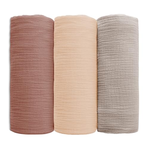 Image of Muslin Swaddle Blankets for Baby Boy & Girl - Soft Breathable Newborn Receiving Blankets Set (Pink, 3 Pack)