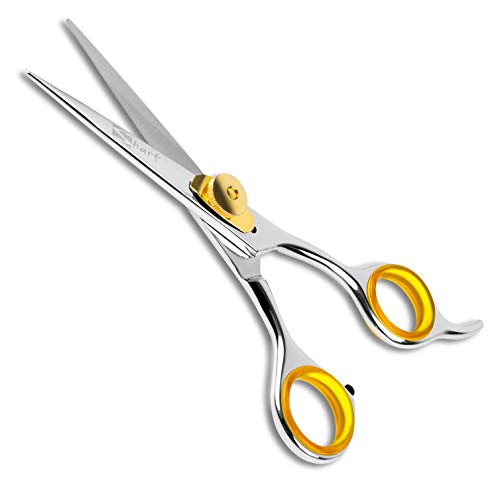 Sharf Professional 5.75” Straight Barber Scissors: Sharp 440C Japanese Stainless Steel Hair Cutting Shears For Men & Women| Gold Touch Series Trimming Scissors W/Easy Grip Handles #TOP4