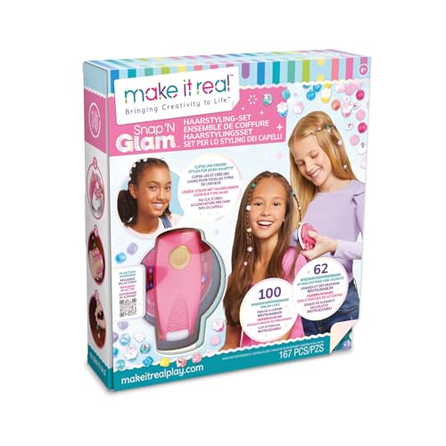 Make It Real 2901760 Snap n Glam Haarstyling-Set, DIY Styling-Kit, wiederverwendbare Haarperlen zum Klipsen, Kreativ-Kit fĂĽr Kinder