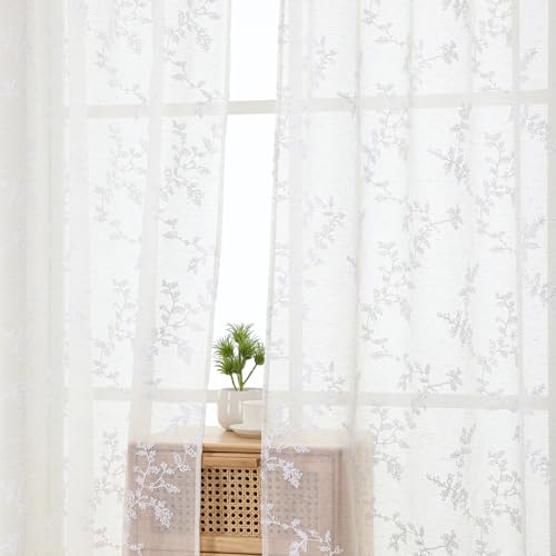 OWENIE White Embroidered Sheer Curtains...