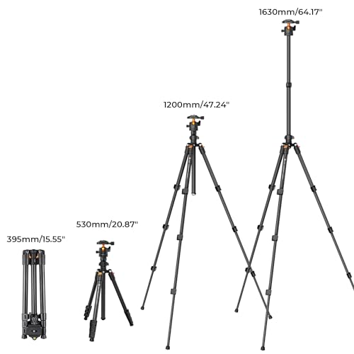 K&F Concept 76 inch Camera Tripod with Rotatable Multi-Angle Center Column,Lightweight Travel Outdoor DSLR Tripods with 360 Degree Ball Head Load Capacity 8kg/17.6lbs, Cellphone Clips for Smartphone