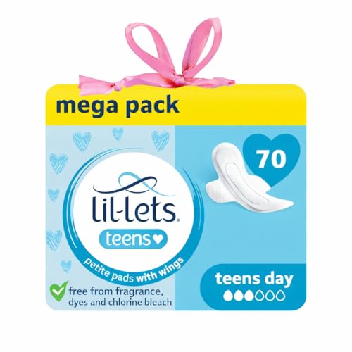Lil-Lets Teens Day Pads with Wings - 70 Count Period Pads - Thin, Super Absorbent Sanitary Napkins, Soft & Breathable, Fragrance-Free - First Periods, Light to Medium Days *Packaging May Vary*