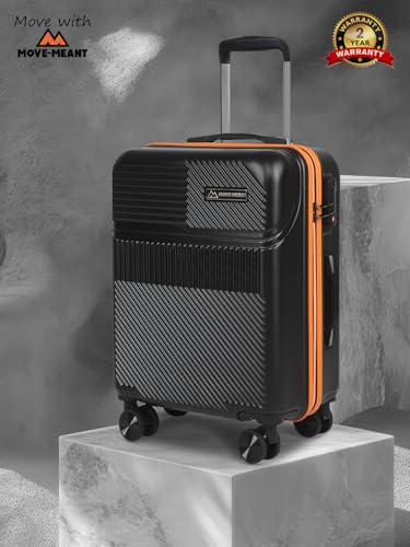 Image of Move-Meant VoyageWare Large Check-in Suitcase 75 Cm 8 Wheels Number Lock Poly Carbonate Black /Orange Trolley Bag for Men & Women | 360 Degree Wheeling System Luggage | Trolley Bags for Travel
