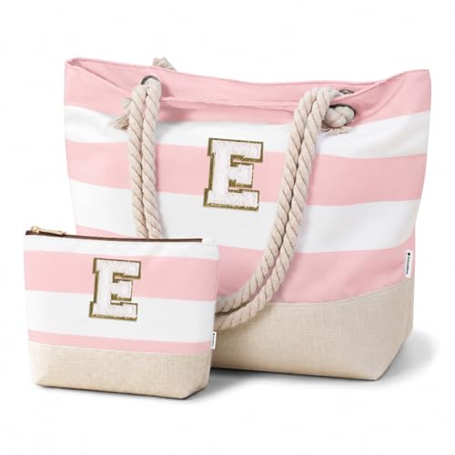 Image of Vavabox Initial Beach Tote Bag for Women, Water-resistant Travel Beach Bag Pool Bag Set, Birthday Gifts for Women Mom