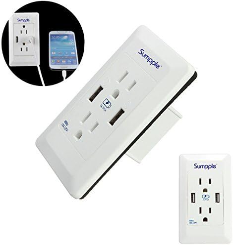 Sumpple 2-Outlet Power Charger Socket Wall-Mounted Power Adapter with 2.0 A, 5V, Dual USB Ports Home/Office/Travel Power Adapter