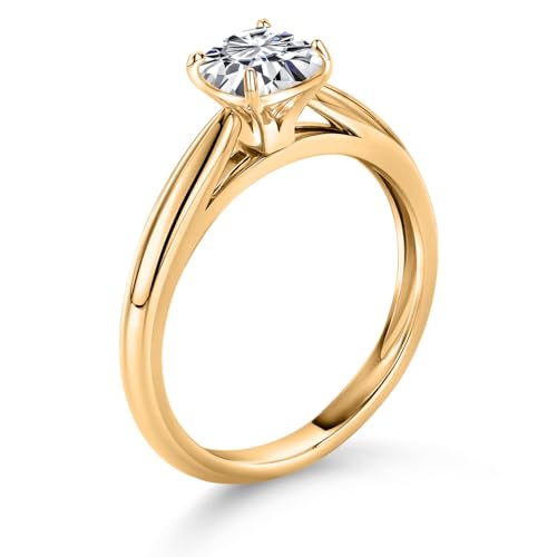 Gem Stone King 0.70 Ct 10K Yellow Gold 5MM Cushion Lab Grown Diamond Engagement Ring | Wedding Anniversary Promise Ring For Women | DEF Color | VVS-VS Clarity | Available In Size 5, 6, 7, 8, 93