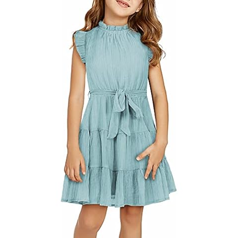 blibean Tween Girls Elegant Dresses with Belt 4-13 Years, A Green, Small Cover