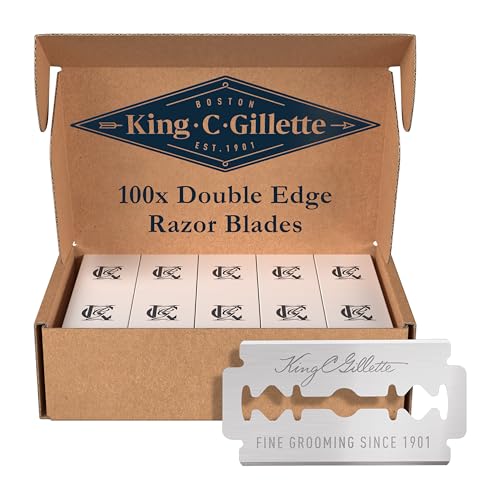 King C. Gillette Rasierklingen — 100 ORIGINAL Ersatzklingen mit Sicherer Doppel-Schneidekante, Rostfreier Edelstahl mit Anti-Reibungsbeschichtung für Mehr Komfort, Rasierhobel Klingen für Männer