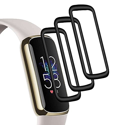 SOONORY Compatible with Fitbit Luxe Screen Protector, 3 Pack Full Screen Coverage Case Curved Edge Bumper Cover Saver with Anti-Scratch and HD Screen Protector for Luxe Fitness and Wellness Tracker